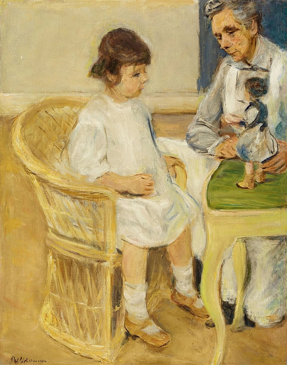 La nipote sulla sedia di vimini a destra 1920